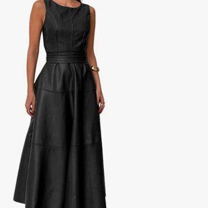 Faux Leather Sleeveless Long Dress